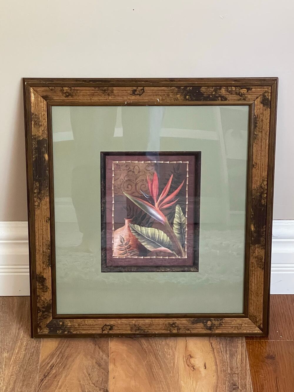 Vintage Bird Of Paradise Print Brown Frame